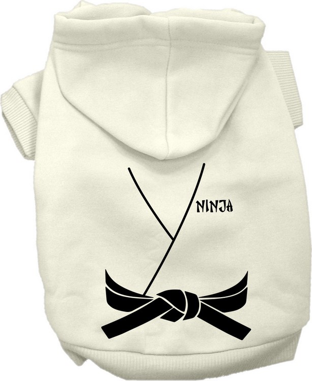 Ninja Costume Screen Print Dog Hoodie Cream Size LG